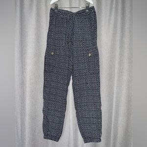 Michael Kors Blue & White Pattern Jogger Style Pants w Pockets